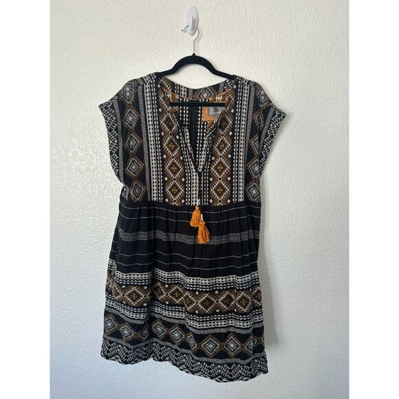 Anthropologie Woven Tassel Dress in Aztec Tribal Boho Geometric Print Size Large - Picture 1 of 9